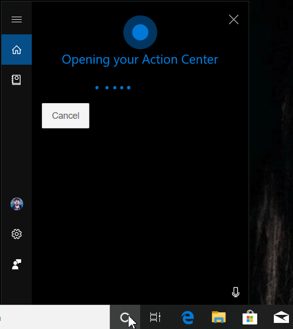 使用 Cortana 在 Windows 10 中打开操作中心