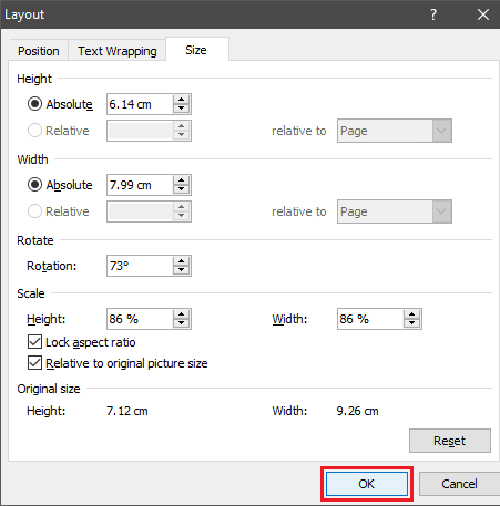 [OK]をクリックして回転を適用します