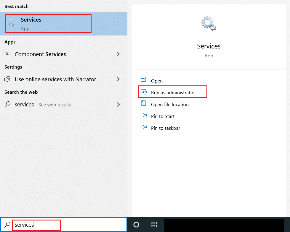 Servicios en el menú de búsqueda.  Arreglar el proceso MoUSO Core Worker en Windows 10