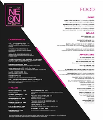 Neon Cafe & Bowl menu 