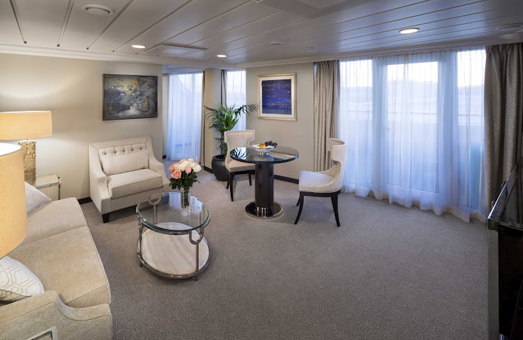 The 786-square-foot living room in the Vista Suite of Oceania's Sirena.