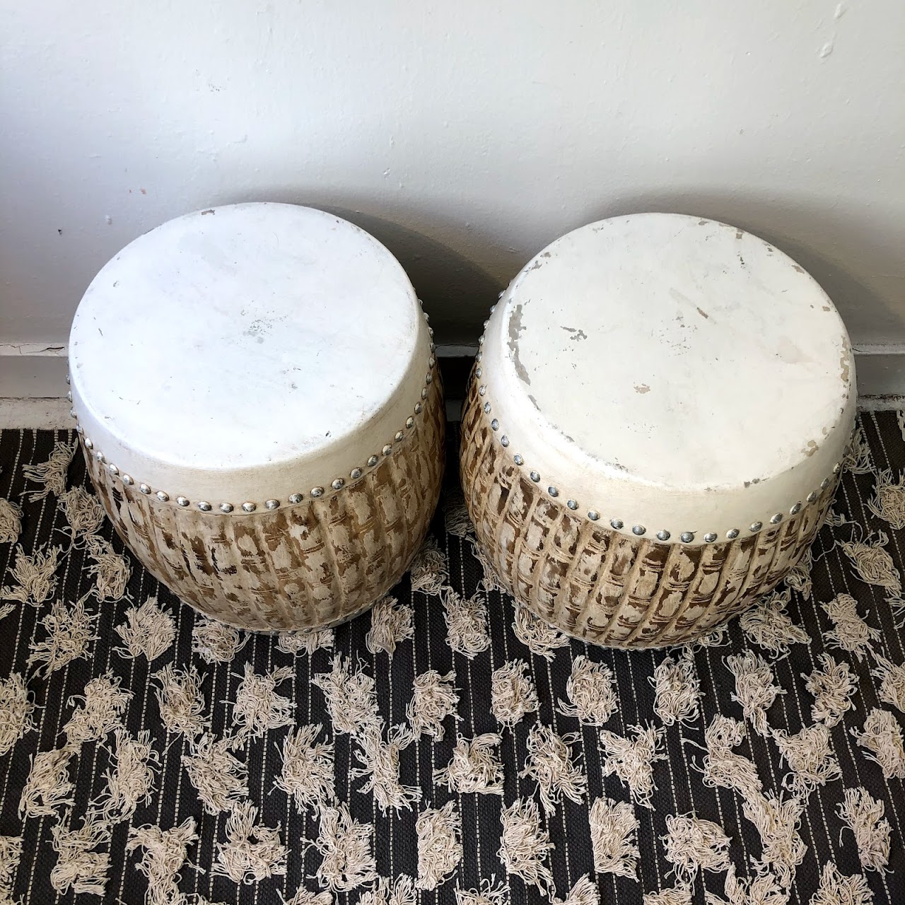 Drum Side Table Pair