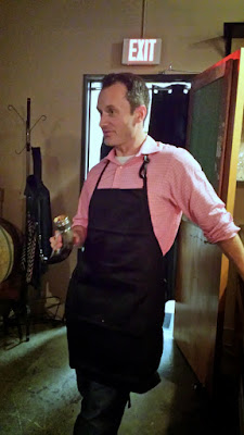 One of the Owners of Kargi Gogo, Sean with the kantsi, a traditional drinking horn from Georgia, which made its appearance in the 6th course and is a vessel for giving toasts and which we then passed around the room