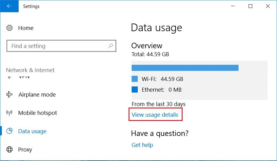 Fare clic su Utilizzo dati e quindi su Visualizza dettagli utilizzo