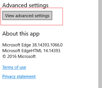 Haga clic en Ver configuración avanzada en Microsoft Edge