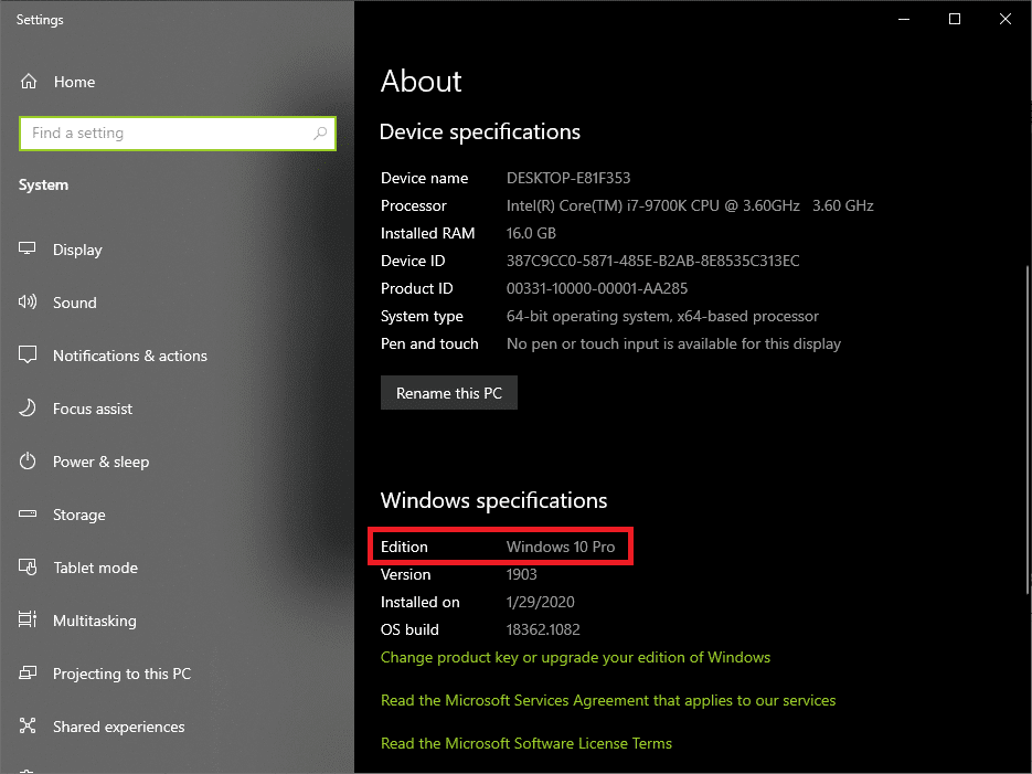 Escriba winver en la barra de búsqueda de inicio y presione la tecla Intro para verificar su edición de Windows