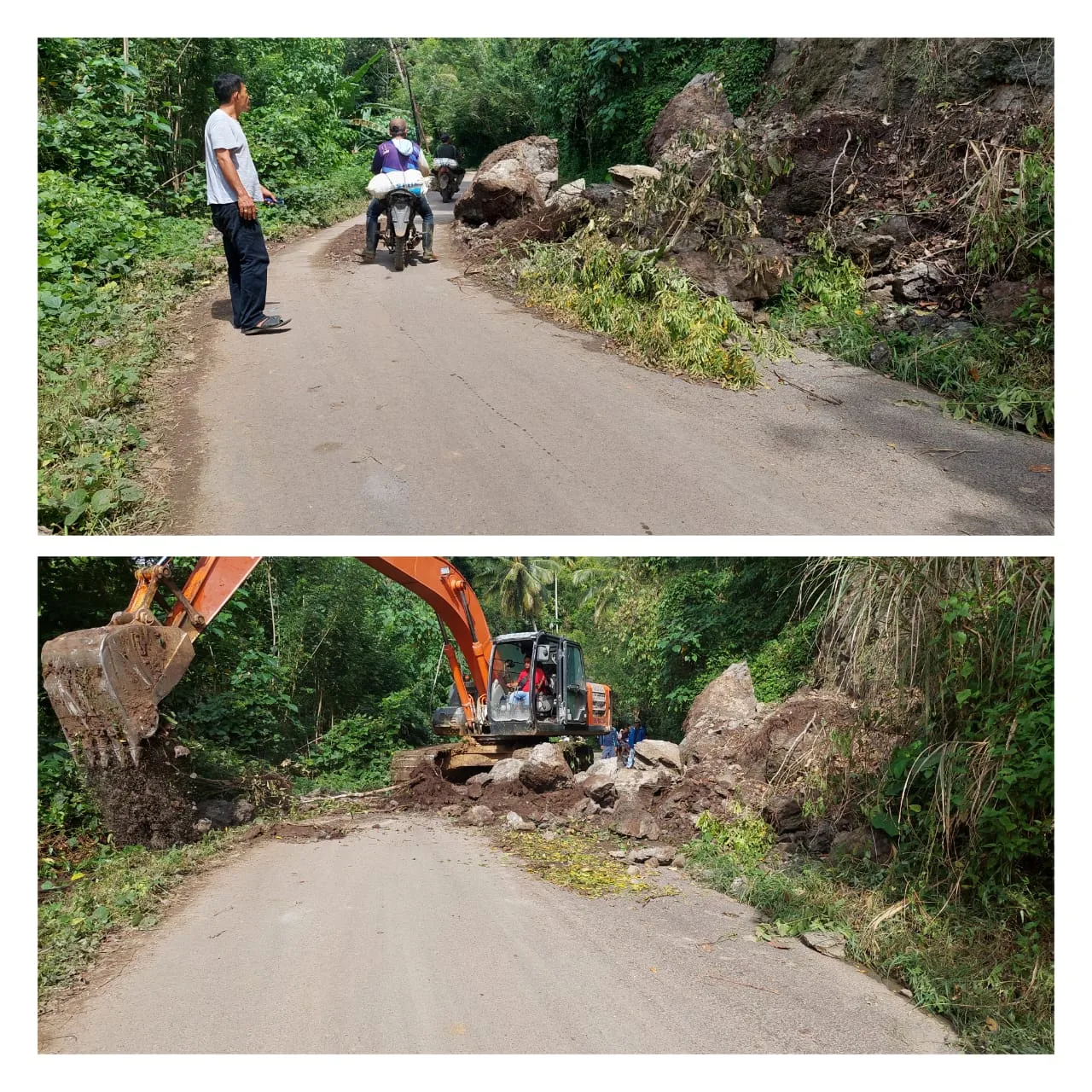 Alat berat Eksavator saat membuka Longsor jalan penghubung Soyowan Ratatotok. (Foto Billy Lumintang/indimanado.com)