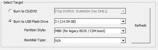 Seleccione el botón de opción junto a Grabar en unidad flash USB