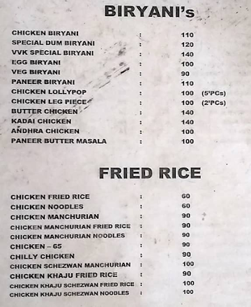 Vishal Vivek fast food centre menu 