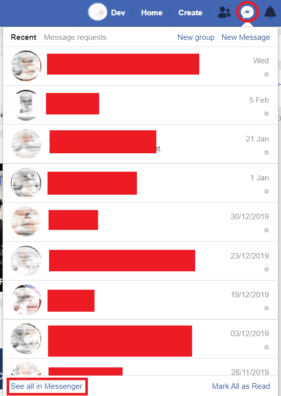 kliknij komunikator, a następnie wybierz „Zobacz wszystko w Messengerze” w lewym dolnym rogu wyskakującego okienka.