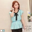 LIYO理優 韓系蝴蝶領結百摺雪紡上衣(米白,綠)