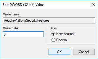 เปลี่ยนค่าเป็น 1 เพื่อใช้ Secure Boot เท่านั้น หรือตั้งค่าเป็น 3 เพื่อใช้ Secure Boot และการป้องกัน DMA