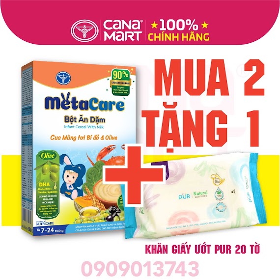 Bột Ăn Dặm Metacare Cua Mùng Tơi Bí Đỏ & Olive (200G)