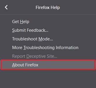 Klik op over Firefox