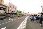 Walking through Teradomari at the beginning of the Marathon Walk, October 2001.