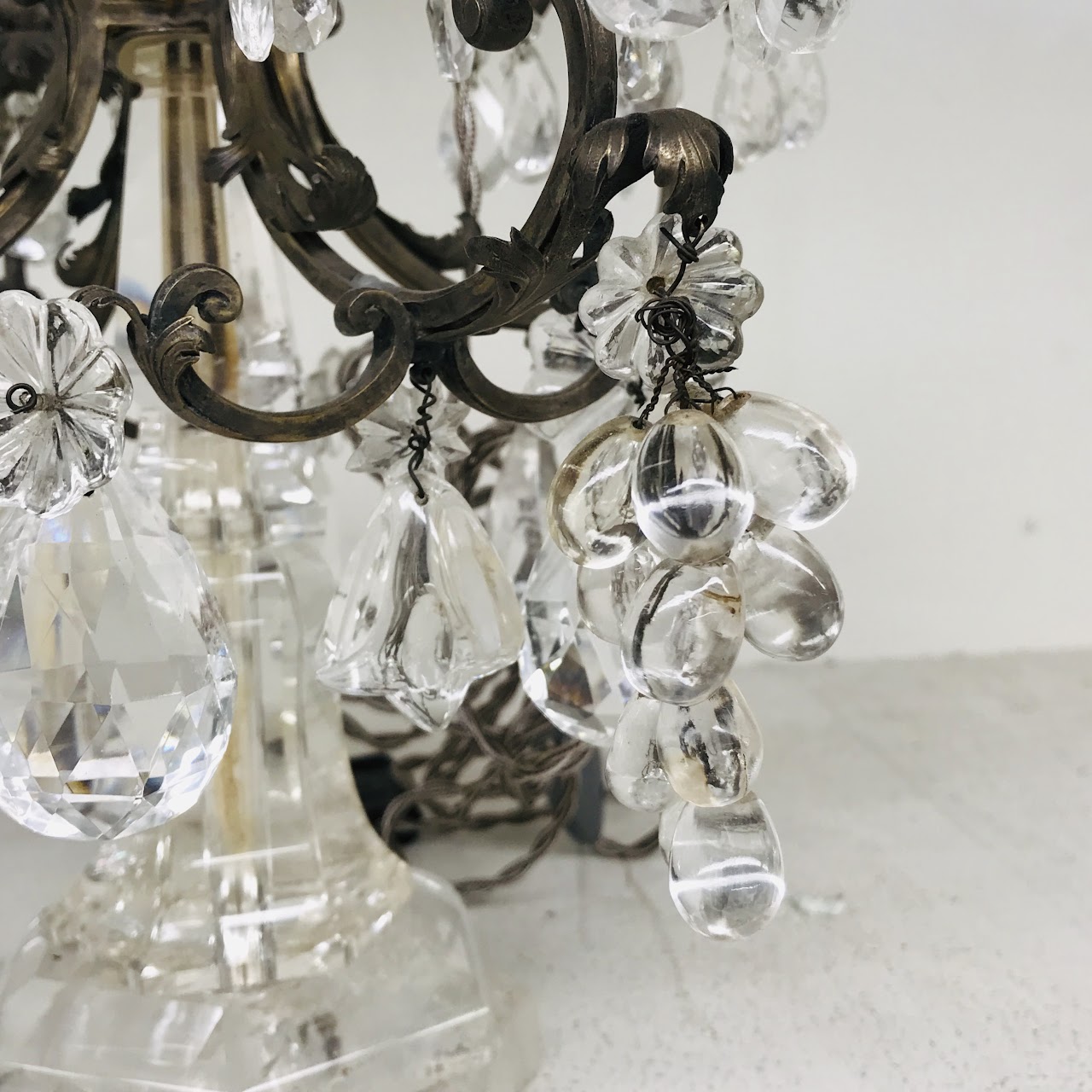 Antique Rock Crystal Candelabra Lamp Pair