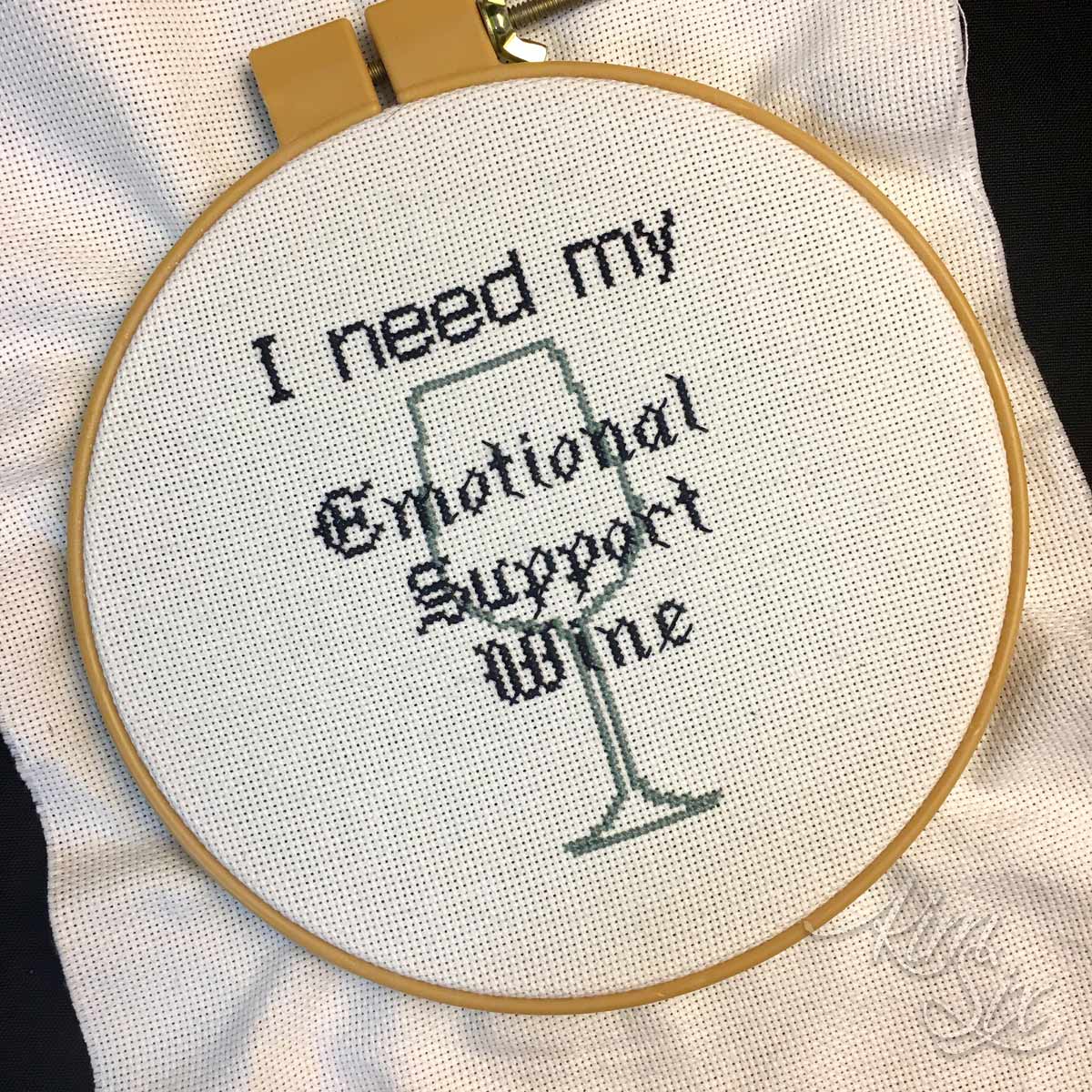 Emotional support wine cross stitch