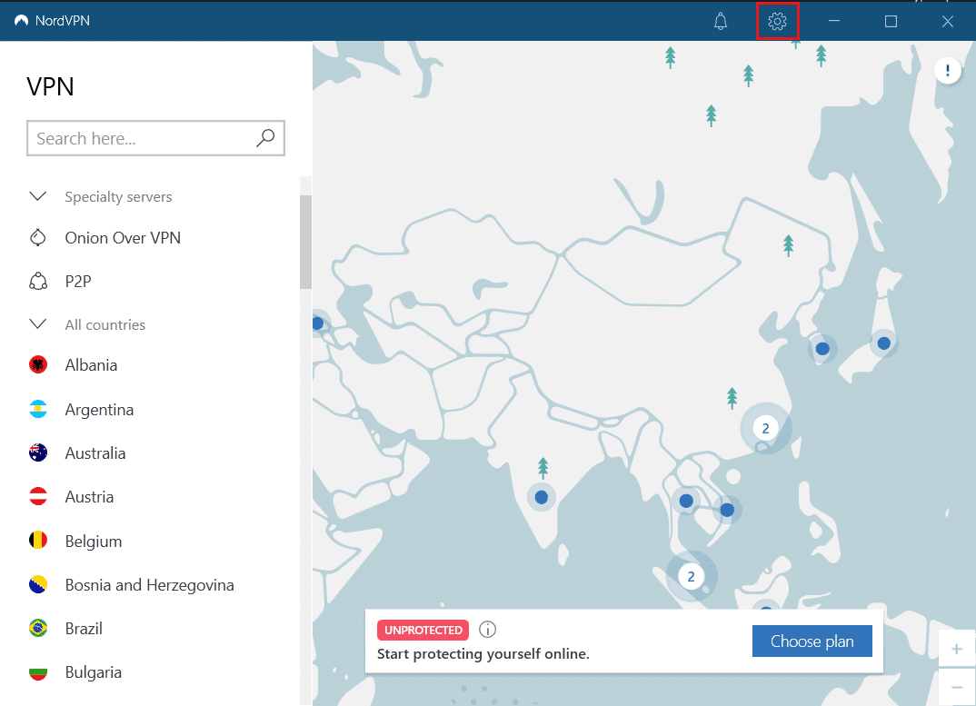 nord vpn fare clic sull'icona delle impostazioni