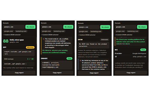 SPF Tree: SPF, DKIM, DMARC & MX Checker screenshot 1