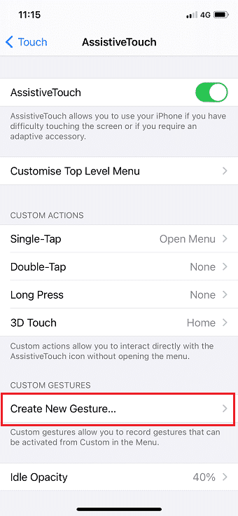 W obszarze AssitiveTouch dotknij opcji Utwórz nowy gest