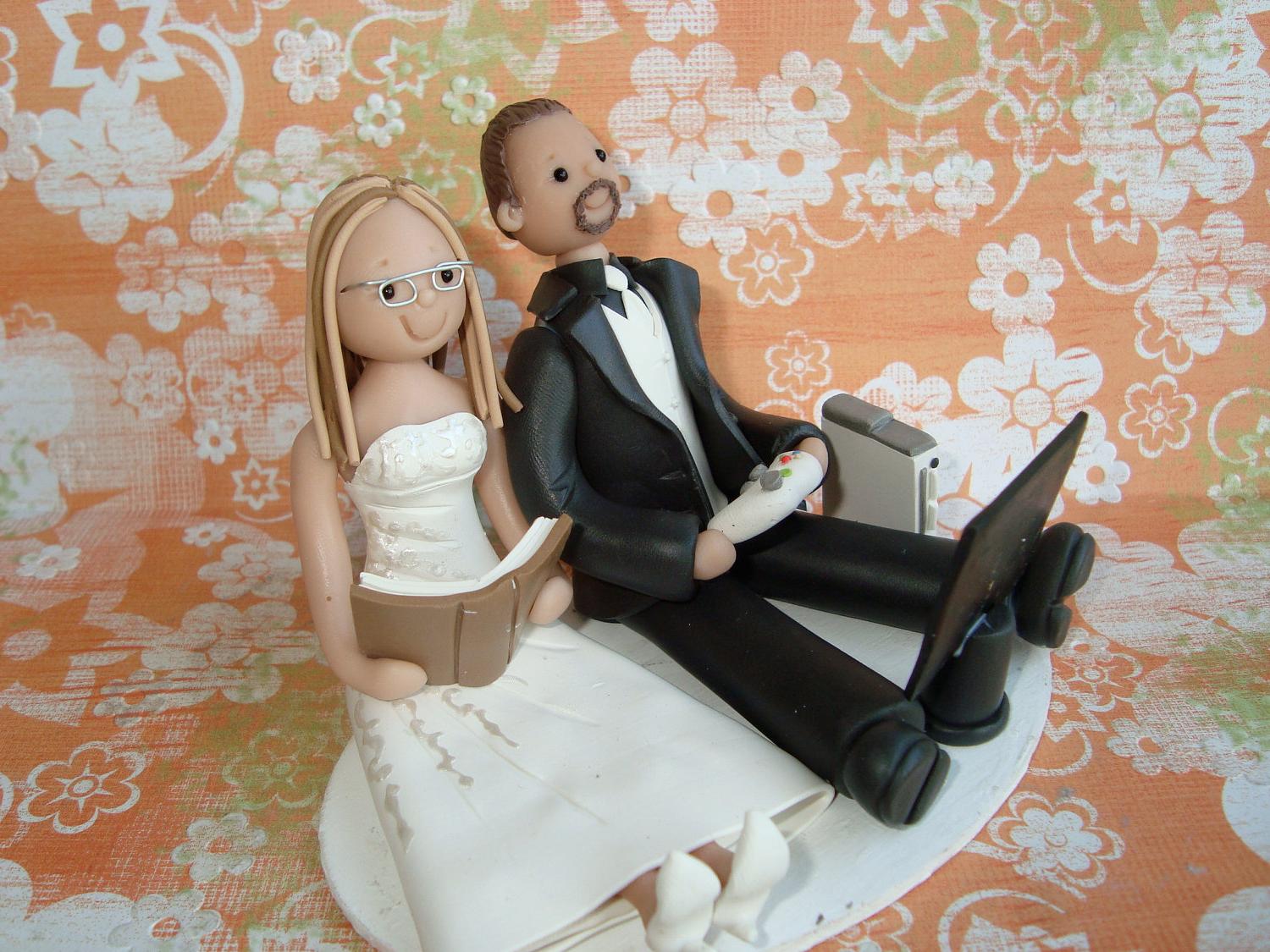 Custom Made Seated Couple Wedding Cake Topper. From mudcards