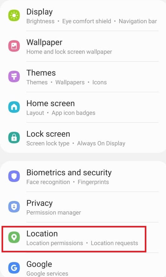 Tocca Posizione.  Come aprire il menu delle impostazioni del telefono Android