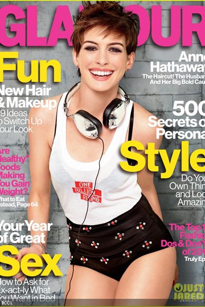 Hollywood star Anne Hathway shows her quirky side on the cover of Glamour.