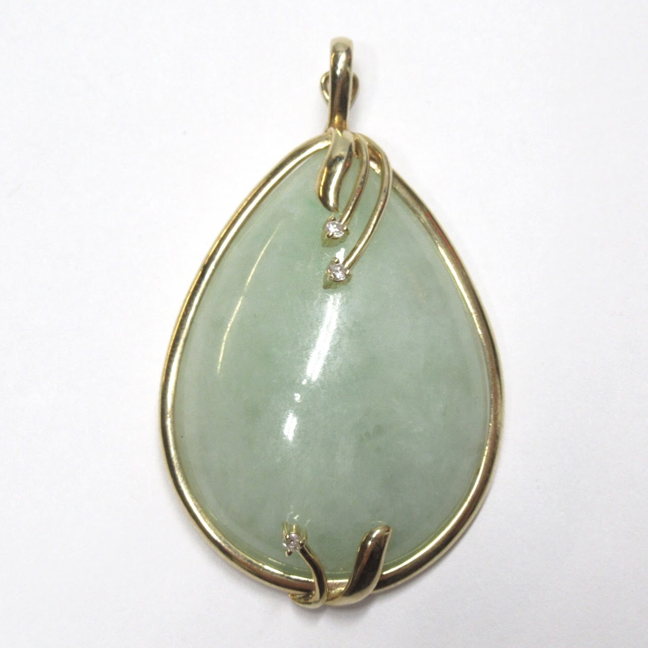 14K Gold, Jade & Diamond Pendant