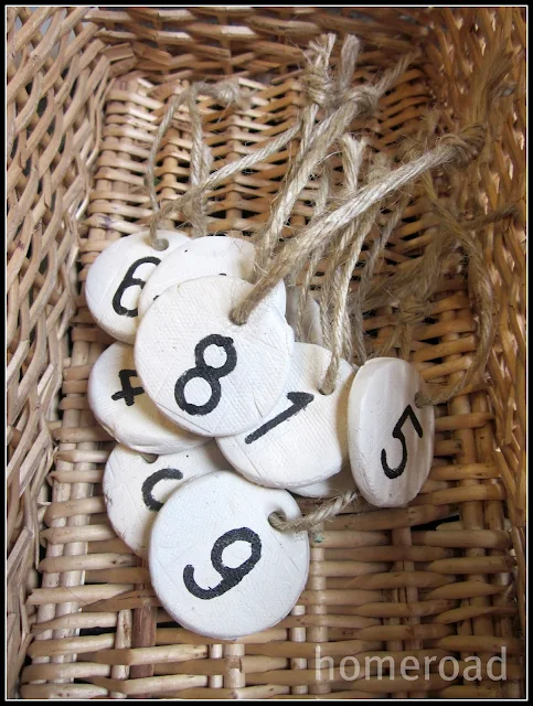 basket of numbered clay tags