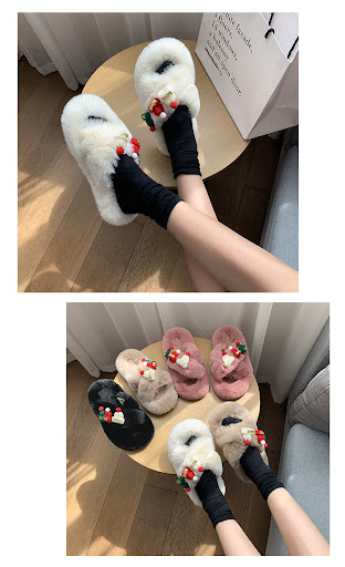 Title 5, Christmas Hat Fluffy Slippers for Women, Warm, ...