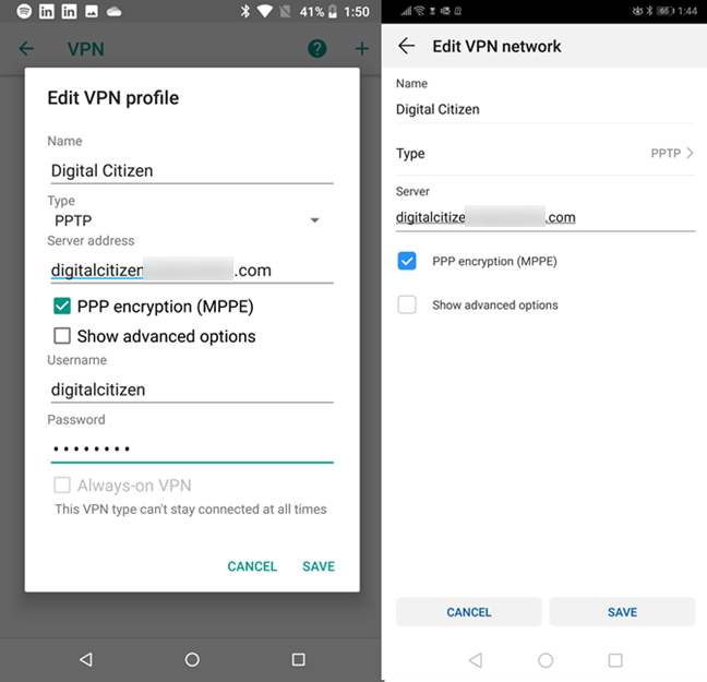 Voer de details van de VPN-verbinding in