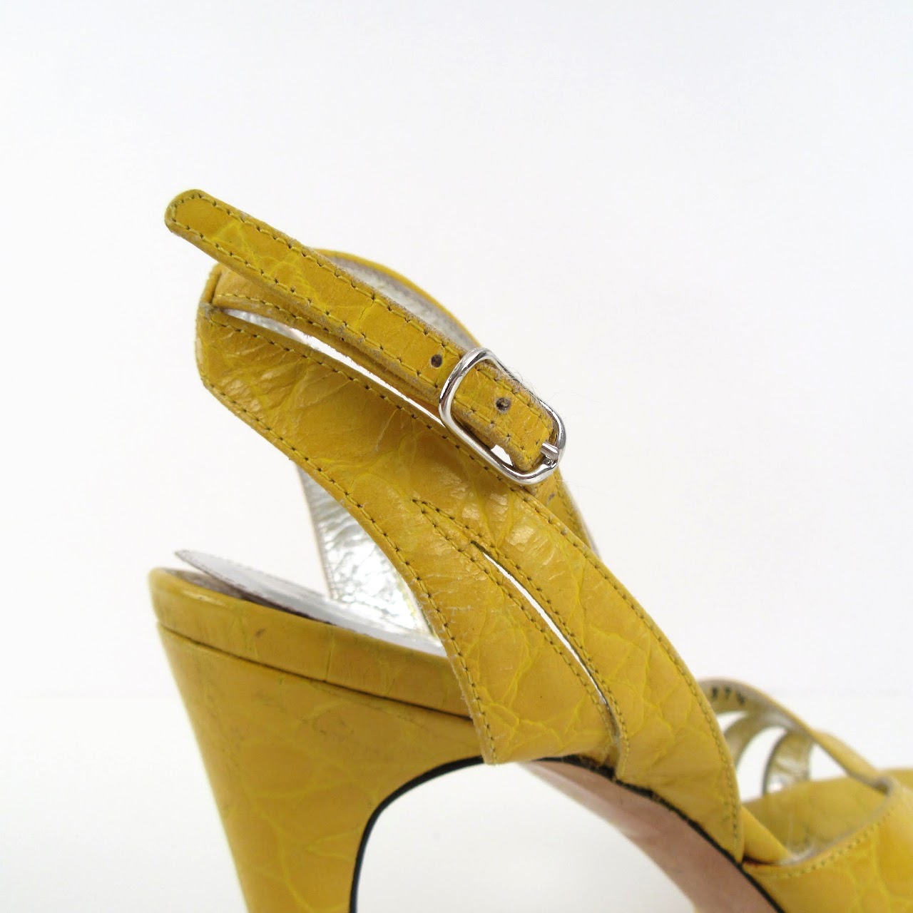 Dolce & Gabbana Crocodile Embossed Yellow Patent Leather Strappy Platform Sandal