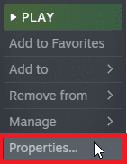 Щелкните правой кнопкой мыши игру и выберите «Свойства».
