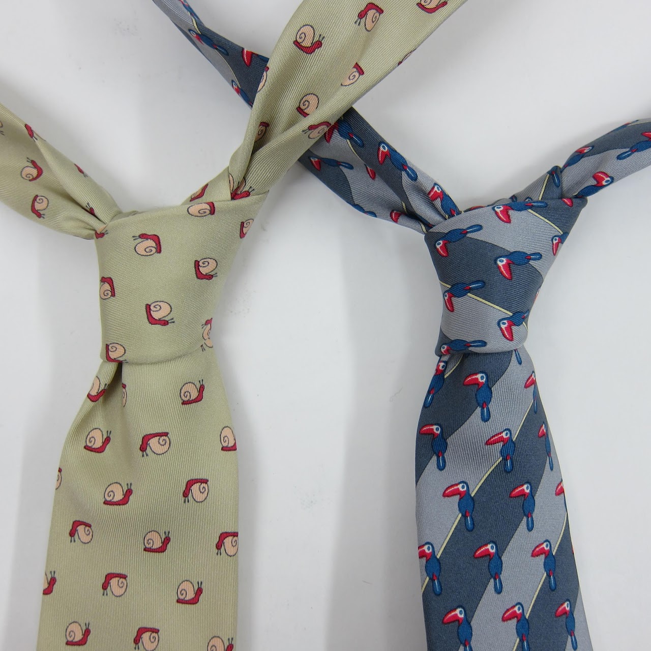 Hermès Parrot & Snail Tie Pair