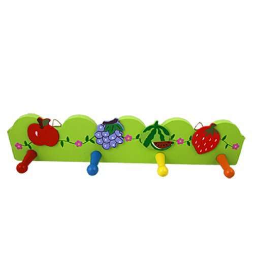 Amico Colorful Fruit Printed Wooden 4 Hooks Clothes Wall Rack