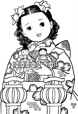 Menina Japonesa para Colorir