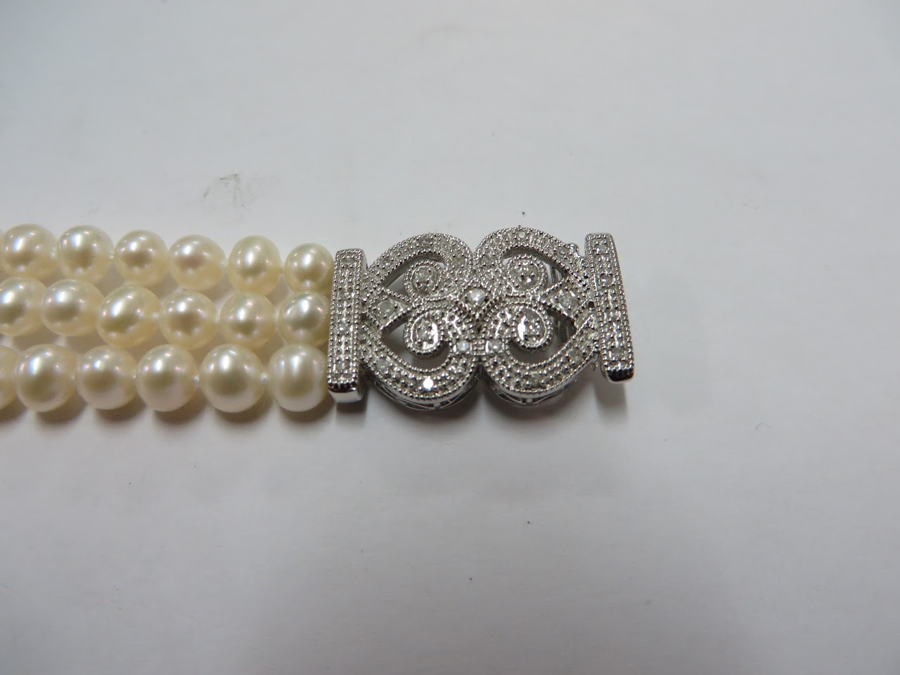 Diamond, Sterling, and Pearl Bracelet