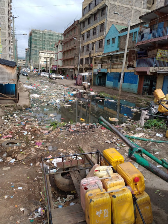 Garbage and sewage on a street in Eastleigh, Nairobi.