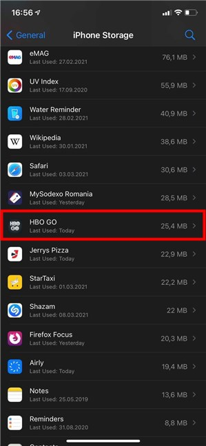 Tocca l'app che desideri disinstallare