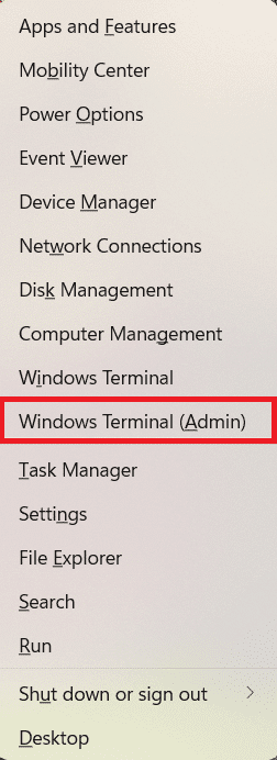 cliquez sur l'administrateur du terminal Windows dans le menu Lien rapide