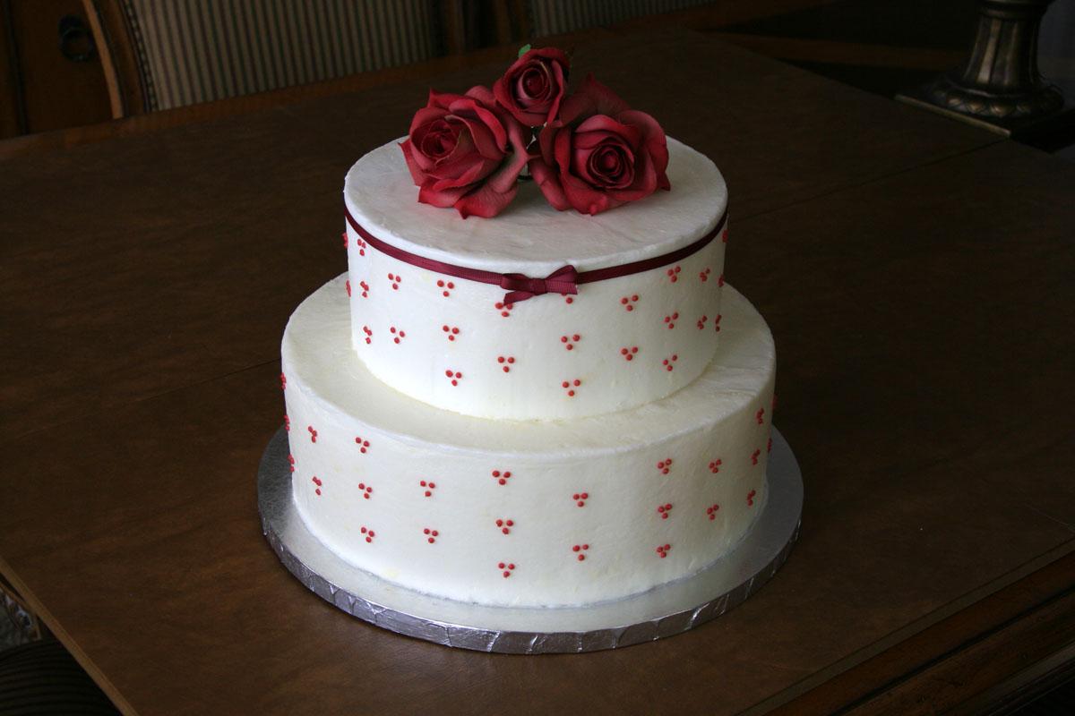 A two-tier wedding cake in