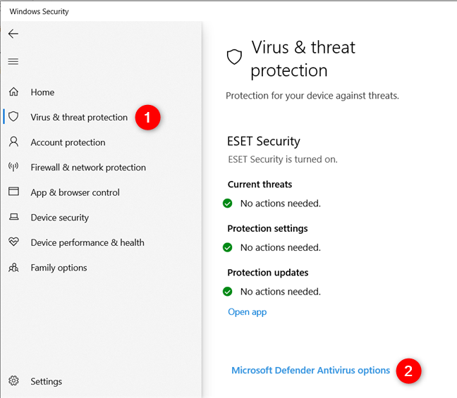 Virus &  opzioni di protezione dalle minacce in Windows 10