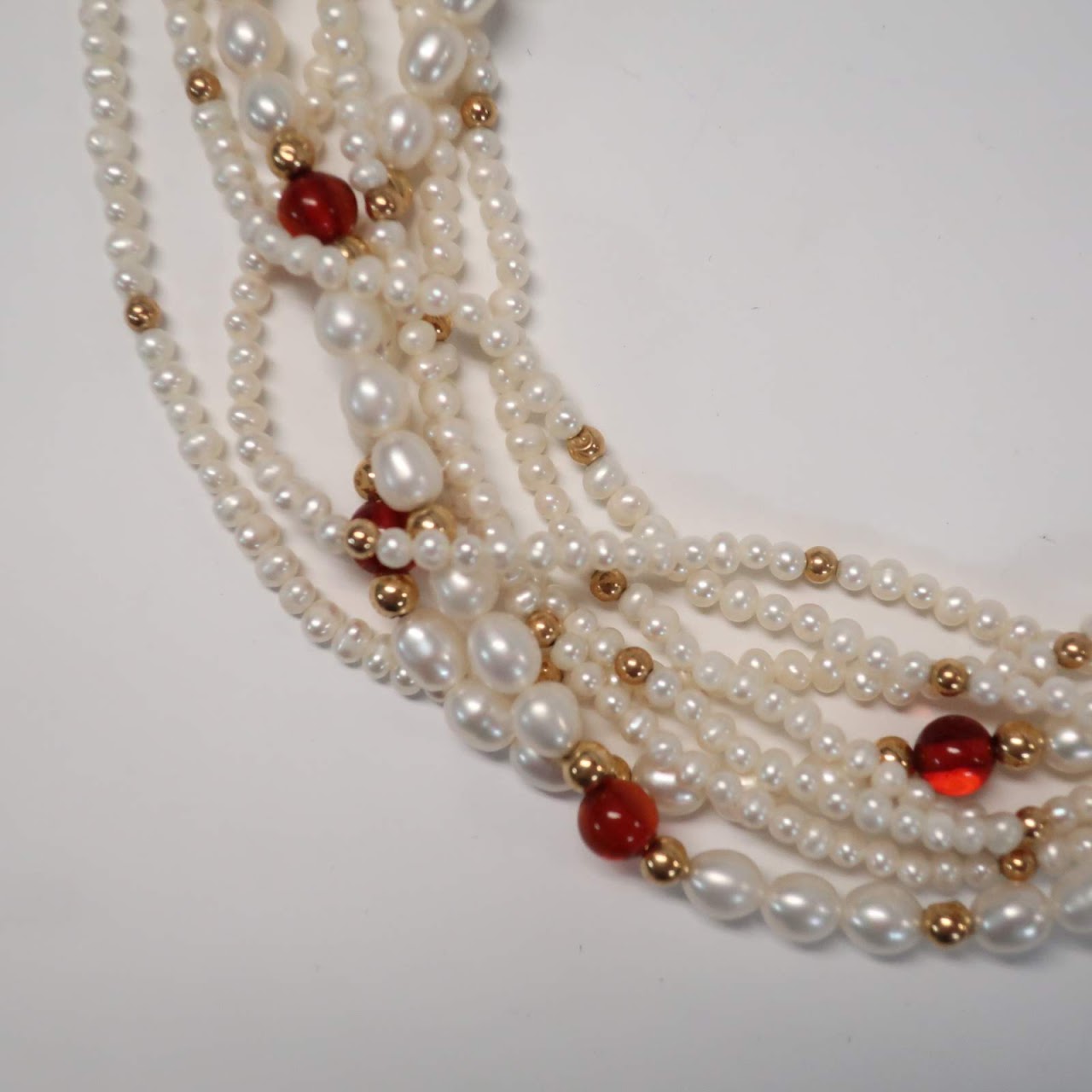 14K Gold, Freshwater Pearl & Garnet Necklace