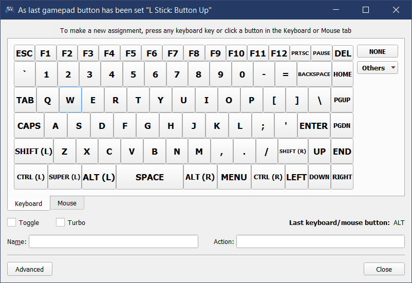 マップするキーボードのキーを選択します