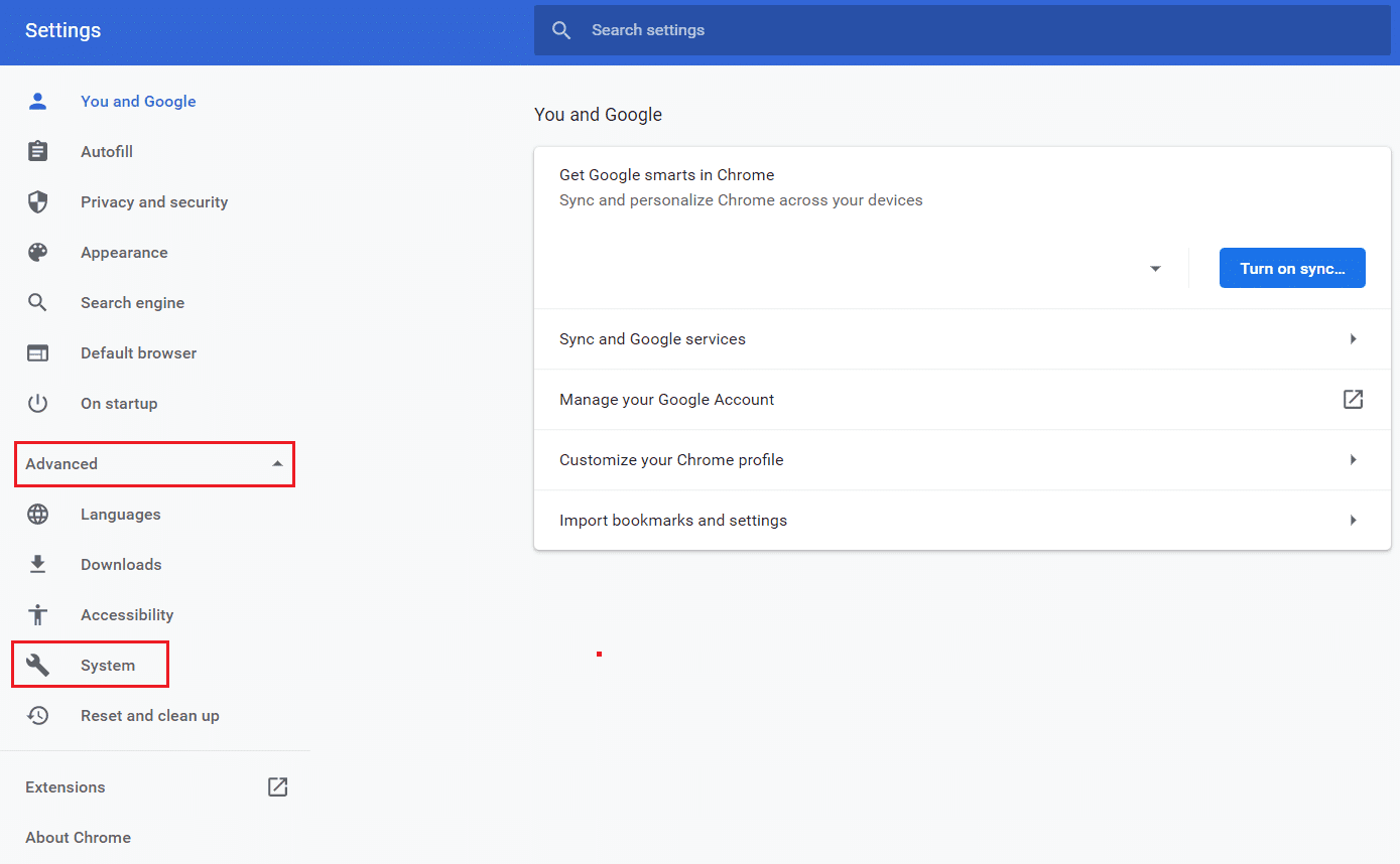 klikněte na Upřesnit a v Nastavení Google Chrome vyberte Systém