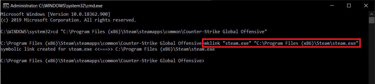 Để liên kết Steam với sự cố, hãy nhập lệnh trong Command Prompt