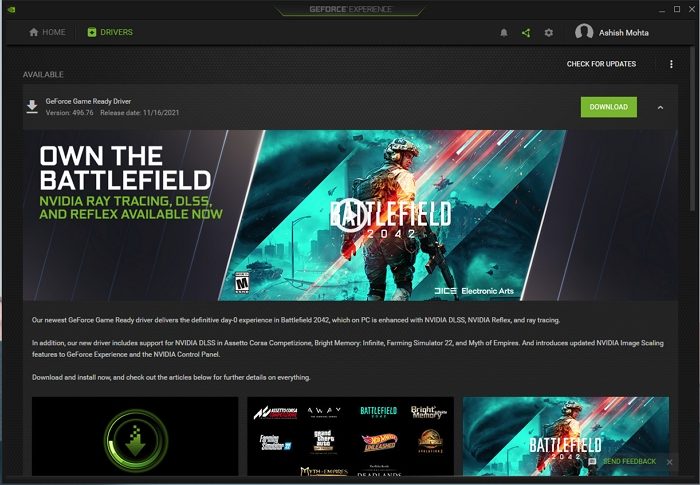 Controlador listo para juegos NVIDIA GeForce