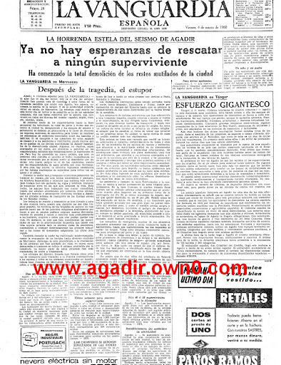 صحيفة الاسبانية الكتالانية la vanguardia  وتخصيتها لاخبار زلزال اكادير سنة 1960  Jhkhjkgg