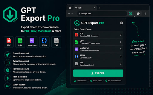 GPT Export Pro - Save to PDF, CSV, MD screenshot 1