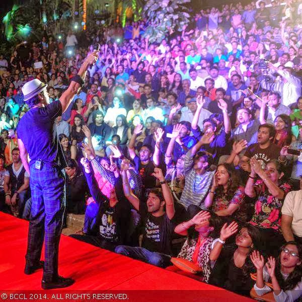 Farhan Akhtar during his live performance at Bandra Fort, in Mumbai, on January 26, 2014.